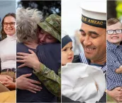 Montage of military couples with their families.